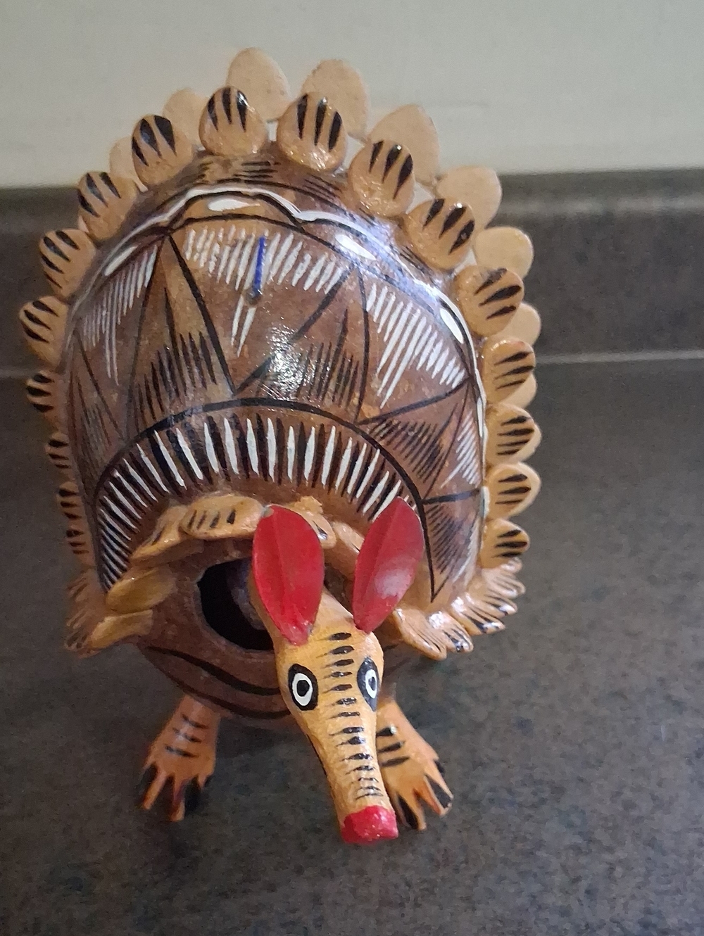 Handcrafted Decorative Armadillo Reptile Figurine - Brown/White Napkin Holder.